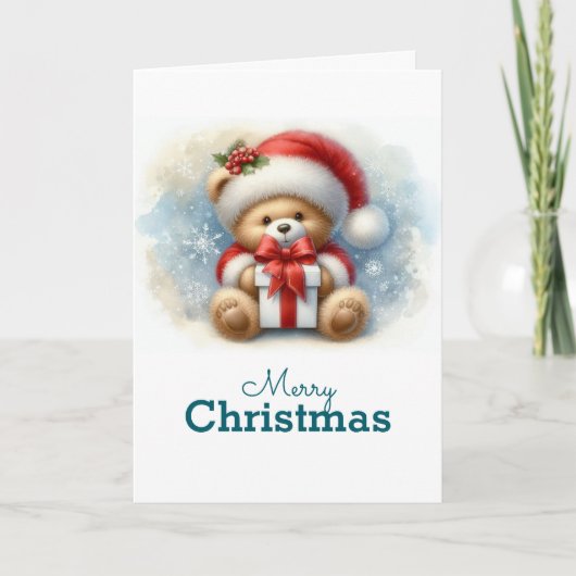 Tarjeta de Navidad con imagen de osito y regalos カード (正面)