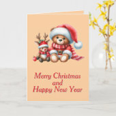 Tarjeta de Navidad con imagen de osito y reno. カード (黄色い花)