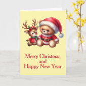 Tarjeta de Navidad con imagen de osito y reno. カード (黄色い花)