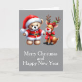 Tarjeta de Navidad con imagen de osito y reno. カード (正面)