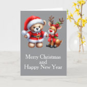 Tarjeta de Navidad con imagen de osito y reno. カード (黄色い花)