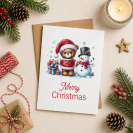 Tarjeta de Navidad con imagen de osito y snowman カード