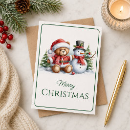 Tarjeta de Navidad con imagen de osito y snowman カード