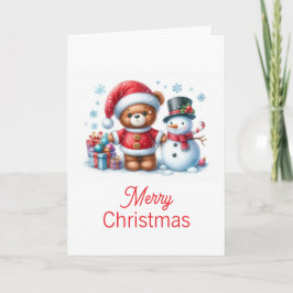 Tarjeta de Navidad con imagen de osito y snowman カード