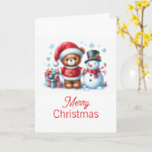 Tarjeta de Navidad con imagen de osito y snowman カード (黄色い花)