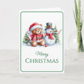 Tarjeta de Navidad con imagen de osito y snowman カード (正面)