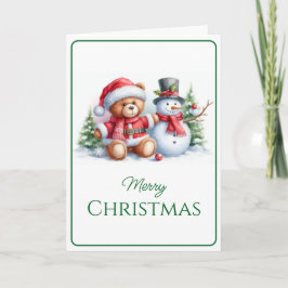 Tarjeta de Navidad con imagen de osito y snowman カード