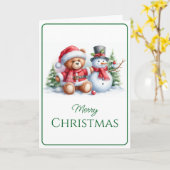 Tarjeta de Navidad con imagen de osito y snowman カード (黄色い花)