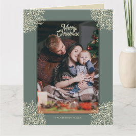 Tarjeta de Navidad ilustración hojas abeto verde カード