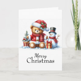 Tarjeta de Navidad: Teddy Bear y Snowman カード