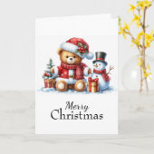 Tarjeta de Navidad: Teddy Bear y Snowman カード (黄色い花)