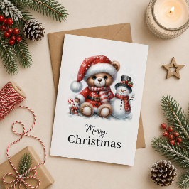 Tarjeta de Navidad: Teddy Bear y Snowman カード