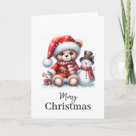 Tarjeta de Navidad: Teddy Bear y Snowman カード
