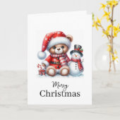 Tarjeta de Navidad: Teddy Bear y Snowman カード (黄色い花)