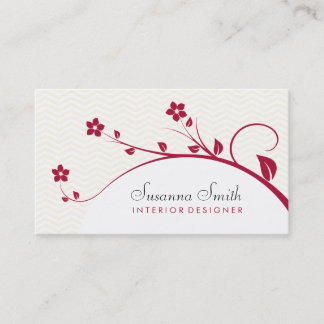 Tarjeta de plantilla con flores rojas y chevrón 名刺