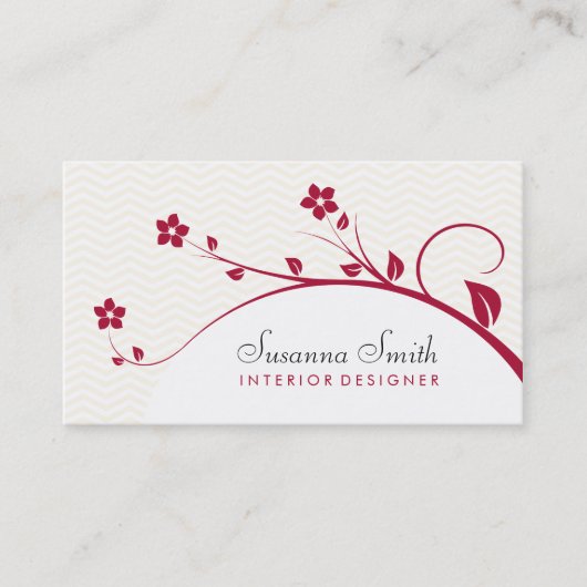 Tarjeta de plantilla con flores rojas y chevrón 名刺 (正面)