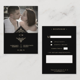 Tarjeta De Recepción RSVP Gold Wedding Initials Fl エンクロージャーカード
