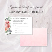 Tarjeta de RSVP de boda rosa elegante スペインの RSVP