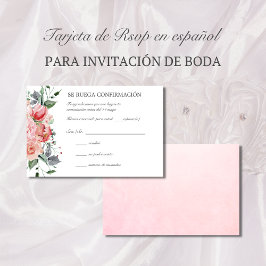 Tarjeta de RSVP de boda rosa elegante スペインの RSVP