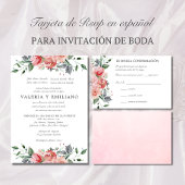 Tarjeta de RSVP de boda rosa elegante スペインの RSVP