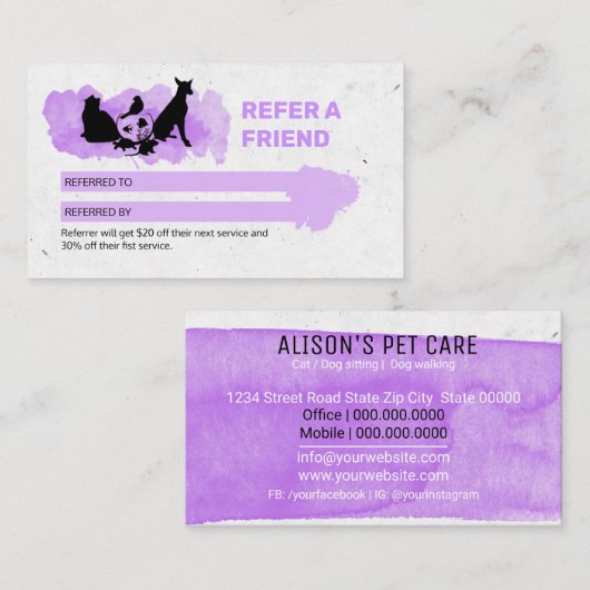 Tarjeta De Visita Pet Care / Sitting services / P 名刺 (正面/裏面)