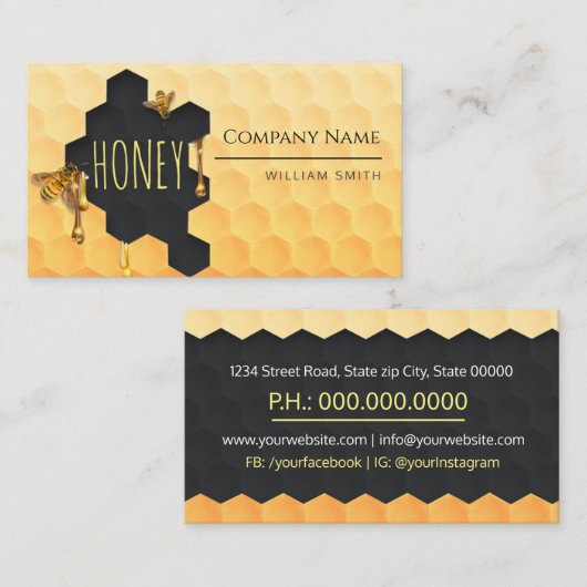 Tarjeta De Visita Vendedor de miel: apicultor 名刺 (正面/裏面)