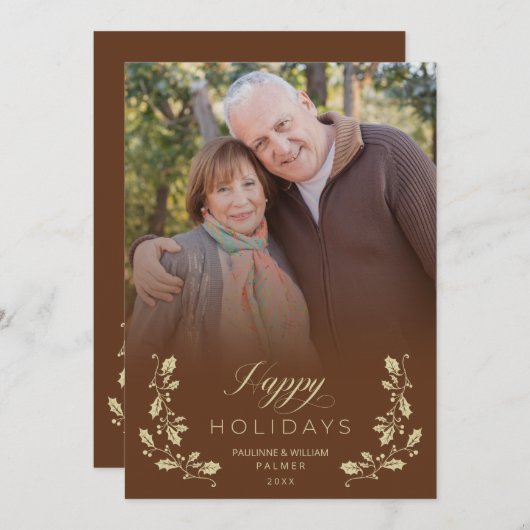 Tarjeta Festiva Brown Whimsical Script Quote Photo シーズンカード (正面/裏面)