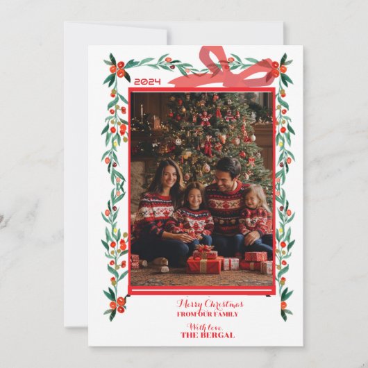 Tarjeta Festiva de Navidad Border Ribbon Bow シーズンカード (正面)