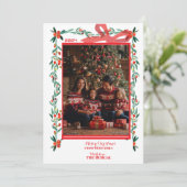 Tarjeta Festiva de Navidad Border Ribbon Bow シーズンカード (スタンド正面)