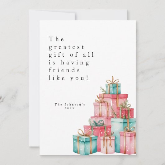 Tarjeta Festiva Minimal Pastel Regalos con Foto  シーズンカード (正面)