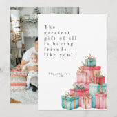 Tarjeta Festiva Minimal Pastel Regalos con Foto  シーズンカード (正面/裏面)