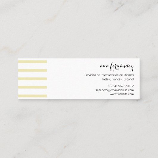 Tarjeta Hola intérprete traductor profesor idiomas スキニー名刺 (裏面)