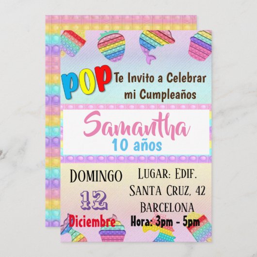 TARJETA INVITACIONクンプレポップ・アートのーニョIT誕生日部品 招待状 (正面/裏面)