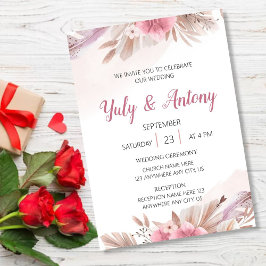 Tarjeta Invitación color champagne, rosado boda 招待状