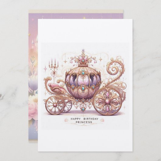 Tarjeta invitación Cumpleaños Princess 招待状 (正面/裏面)