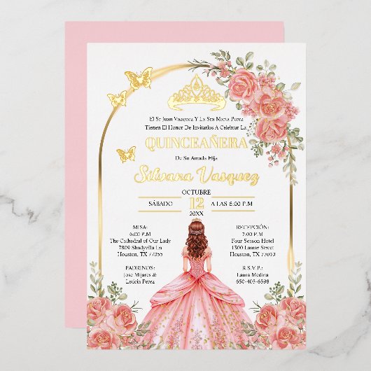 Tarjeta para Quinceañera Invitacion de quinceanera 箔招待状 (正面/裏面)