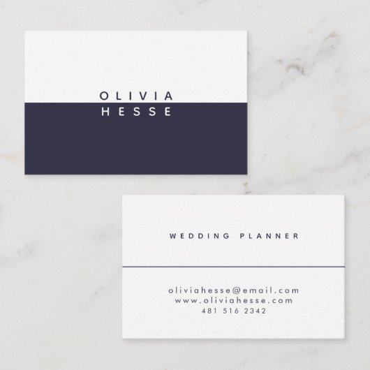 Tarjeta visita Minimal DarkBlue White BusinessCard 名刺 (正面/裏面)