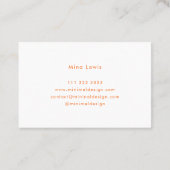 Tarjeta visita Minimal Orange & White BusinessCard 名刺 (裏面)