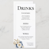 Tarjetas de Menú Cheers Couple Floral Blue Gold メニュー (正面/裏面)