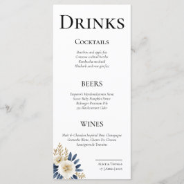 Tarjetas de Menú Cheers Couple Floral Blue Gold メニュー