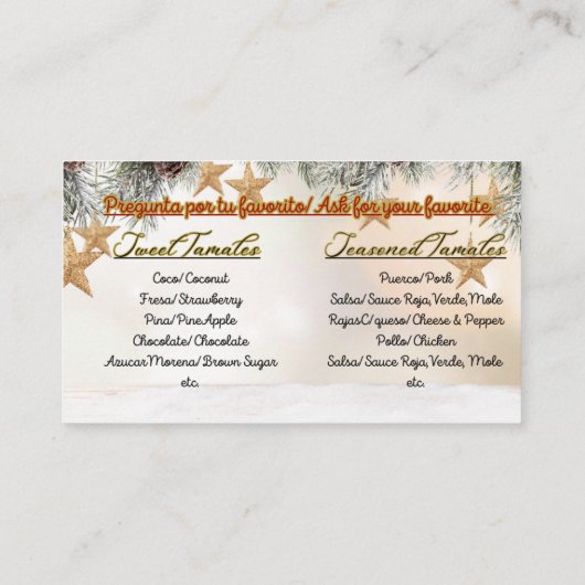 Tarjetas de negocio tamales Hollidays 名刺 (裏面)