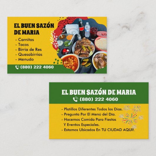 Tarjetas para Venta de Comida Mexican Food 名刺 (正面/裏面)