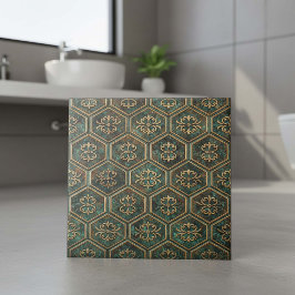 Tarnished Teal & Bronze Hexagon #17 ID1227 タイル