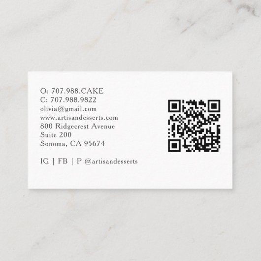 Tarot Artisan Baker Dessert Caterer QR Code 名刺 (裏面)