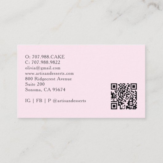 Tarot Artisan Baker Dessert Caterer QR Code Pink 名刺 (裏面)