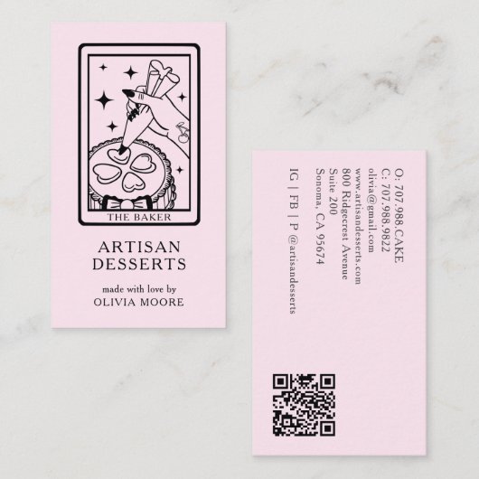 Tarot Artisan Baker Dessert Caterer QR Code Pink 名刺 (正面/裏面)