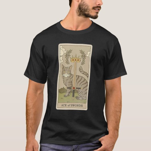 Tarot Card Ace Of Swords And Cat Cosmic Graphic Ca Tシャツ (正面)