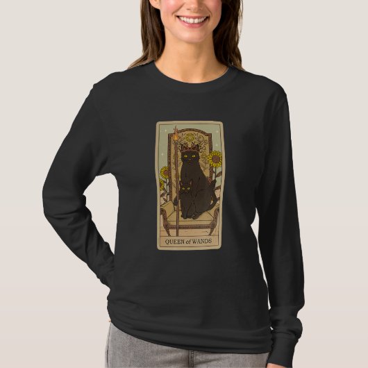 Tarot Card Queen Of Wands And Cat Cosmic Graphic C Tシャツ (正面)
