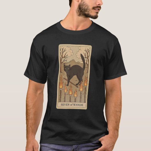 Tarot Card Seven Of Wands And Cat Cosmic Graphic C Tシャツ (正面)