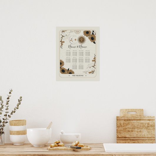 Tarot Card Table 10 Seating Plan Wedding Sun Moon ポスター (キッチン)